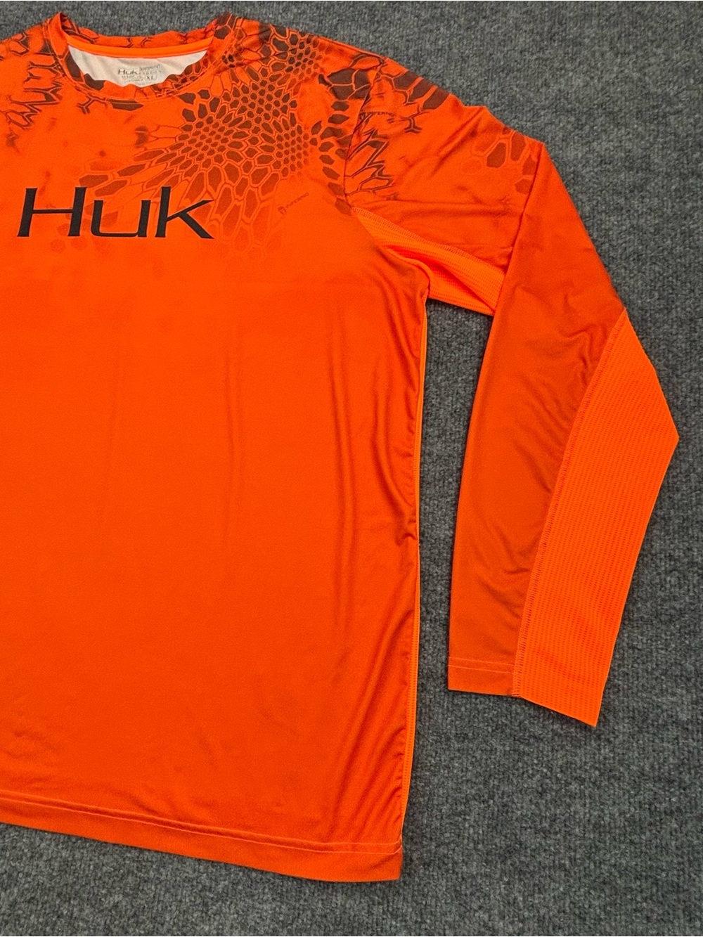 Huk Fishing Shirt Mens XL Orange Kryptek Camo Long Sleeve Performance UV Hunt - Picture 4 of 14